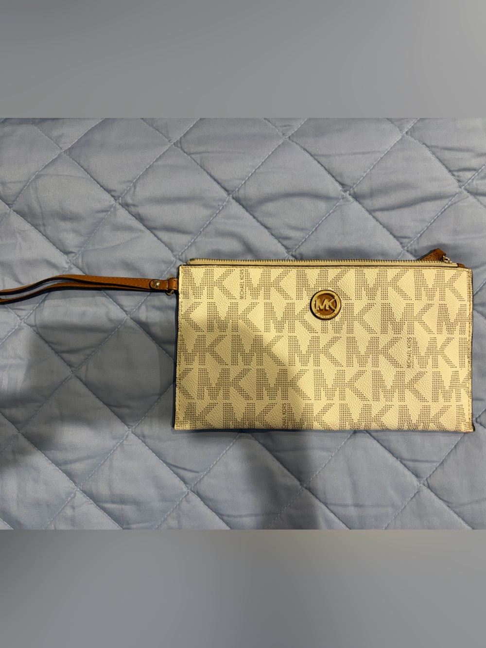 Michael Kors Cream Logo Wristlet with Gold Hardware